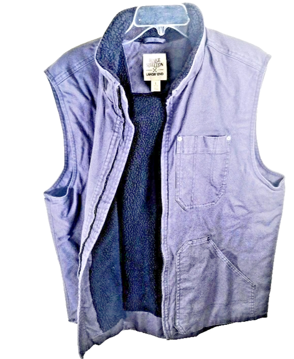 Blake Shelton X Lands End Vest Sherpa Lined Gray Duck Canvas Men's Size Large